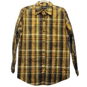 Ellen Tracy Company Women's Long Sleeve Button Down Top Shirt Size 8 Gold Brown